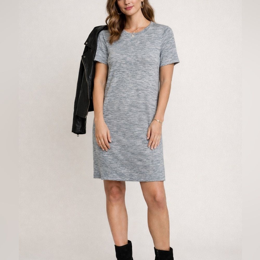 Margaret O’Leary Gray Blue Marled Knit T-Shirt Dress Short Sleeve Size M